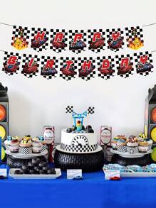 15pcs/set Paper Hanging Flag, Cartoon Racing Car & Letter Graphic Pull Flag For Birthday Party - Multicolor - View 2