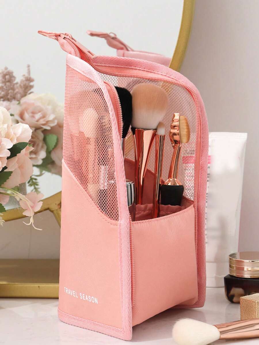 1入組極簡大容量立式化妝刷袋,可攜式美容袋,適用於眼影刷,眉筆等化妝工具的收納 - 粉色 - 查看 1