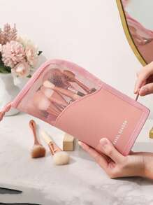 1入組極簡大容量立式化妝刷袋,可攜式美容袋,適用於眼影刷,眉筆等化妝工具的收納 - 粉色 - 查看 4