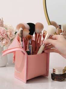 1入組極簡大容量立式化妝刷袋,可攜式美容袋,適用於眼影刷,眉筆等化妝工具的收納 - 粉色 - 查看 3