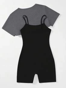 SHEIN Unity Bộ đồ hai mảnh nữ Cao thấp Lá thư Giải trí - Nhiều màu - Xem 2