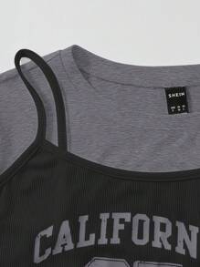 SHEIN Unity Bộ đồ hai mảnh nữ Cao thấp Lá thư Giải trí - Nhiều màu - Xem 4