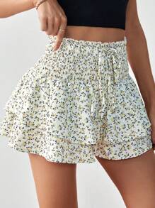 SHEIN Essnce Quần đùi nữ phân lớp Dải chun Họa tiết hoa Boho - Nhiều màu - Xem 4