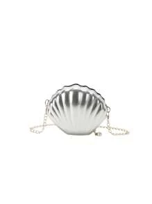 Women's Silver Seashell Shaped Clutch Bag - Silver - View 1