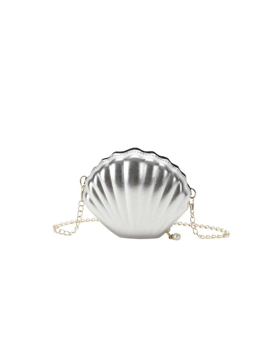 Women's Silver Seashell Shaped Clutch Bag - Silver - View 1