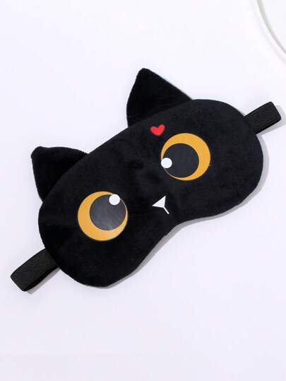 1 pieza Máscara de dormir con diseño de gato de dibujos animados, máscara de ojos de poliéster para dormir, viajar, hogar, para dormitorio, viajes, oficina, escuela, útiles escolares