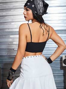 ROMWE PUNK Lace Up Front Asymmetrical Hem Cami Top