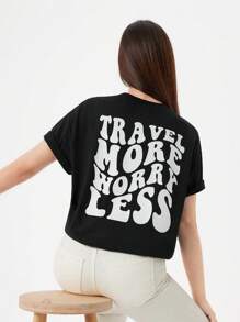 RueChic Teen Girls Slogan Graphic Tee - Black - View 1