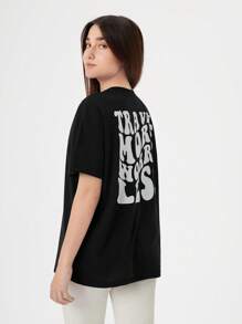 RueChic Teen Girls Slogan Graphic Tee - Black - View 2