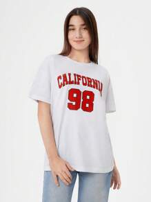 RueChic Teen Girls Letter Graphic Drop Shoulder Tee