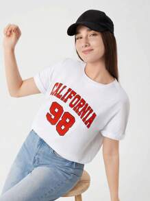 RueChic Teen Girls Letter Graphic Drop Shoulder Tee