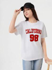 RueChic Teen Girls Letter Graphic Drop Shoulder Tee