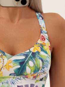 Swim Lushoire Tropical Print Ruffle Hem Tankini Summer Beach - Multicolor - View 4