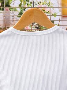 女孩字母圖案T恤和塊狀條紋附腰帶短褲 - 彩色 - 查看 3