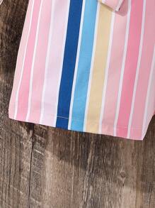 女孩字母圖案T恤和塊狀條紋附腰帶短褲 - 彩色 - 查看 5