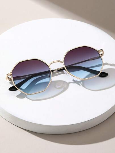 1pair Women Geo Frame Ombre Lens Fashion Glasses, For Decoration For Summer Beach Vacation,Outdoor,Travel