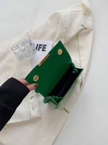 Mini Flap Square Bag Stitch Detail Metal Decor Green - Green - View 3