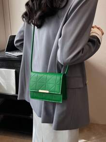 Mini Flap Square Bag Stitch Detail Metal Decor Green - Green - View 5