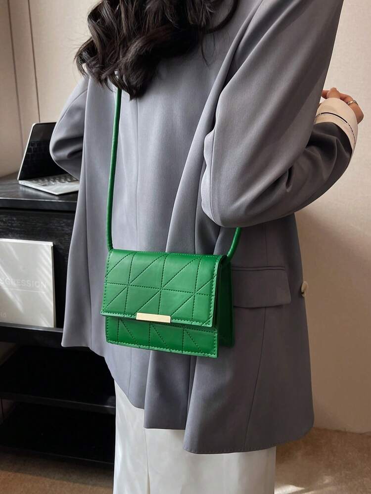 Mini Flap Square Bag Stitch Detail Metal Decor Green - Green - View 5