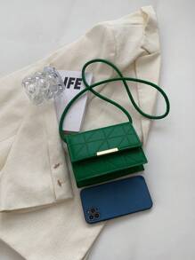 Mini Flap Square Bag Stitch Detail Metal Decor Green - Green - View 4