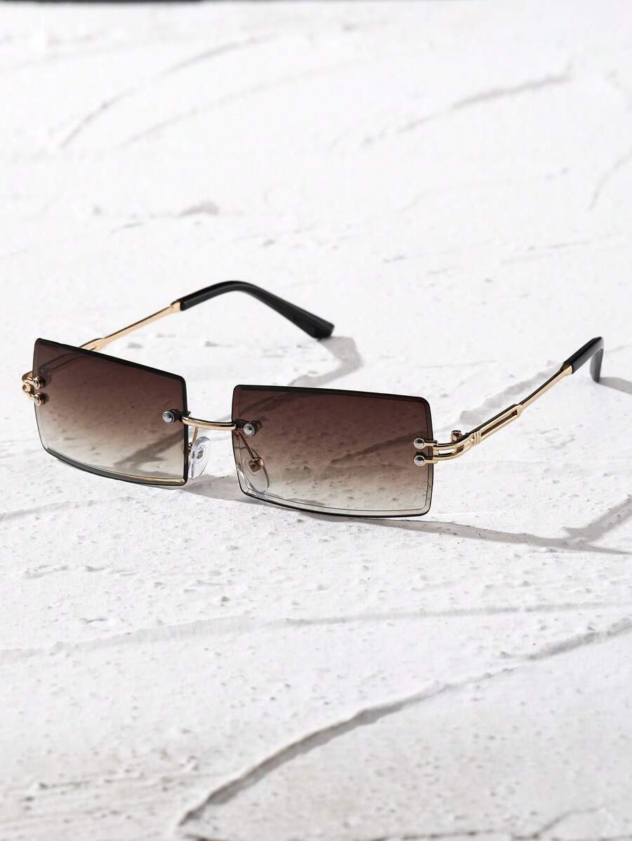 1 par de gafas de moda con lentes cuadrados sin montura para mujer, para decoración, verano, playa, vacaciones, exteriores, viajes