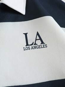 INAWLY Colourblock Letter Print Quarter Zip Drop Shoulder Sweatshirt - Blue and White - View 6