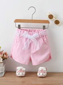 Toddler Girls Quần Shorts Denim Thắt lưng màu trơn - Hồng - Xem 1