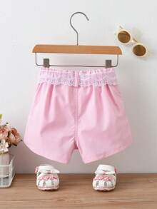 Toddler Girls Quần Shorts Denim Thắt lưng màu trơn - Hồng - Xem 2