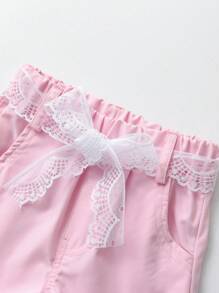 Toddler Girls Quần Shorts Denim Thắt lưng màu trơn - Hồng - Xem 4