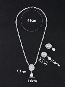3pcs Cubic Zirconia Water-drop Decor Jewelry Set - Silver - View 3