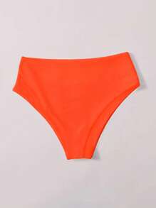 SHEIN Swim 2026年春夏新款纯橙色腰部双层面料度假比基尼泳装 - 橘色 - 查看 4