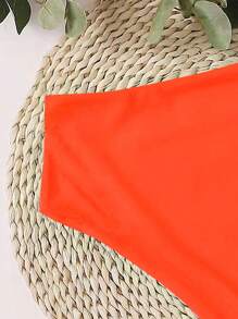 SHEIN Swim 2026年春夏新款纯橙色腰部双层面料度假比基尼泳装 - 橘色 - 查看 6