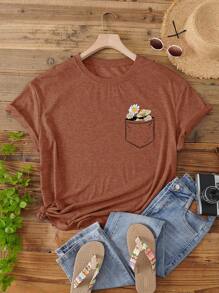 INAWLY Plus Floral Print Tee - Rust Brown - View 1