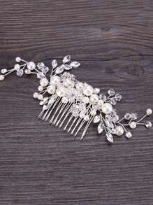 仿珍珠裝飾婚禮髮髻梳，優雅頭飾