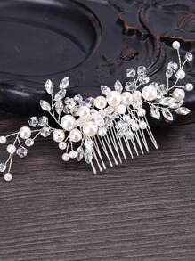 仿珍珠裝飾婚禮髮髻梳，優雅頭飾