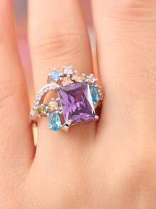 Nhẫn Trang Trí Hình Vuông Đính Đá Cubic Zirconia - Nhiều màu - Xem 1