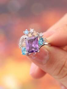 Nhẫn Trang Trí Hình Vuông Đính Đá Cubic Zirconia - Nhiều màu - Xem 2