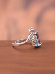 Nhẫn Trang Trí Hình Vuông Đính Đá Cubic Zirconia - Nhiều màu - Xem 4