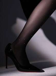 1pair Rhinestone Decor Tights