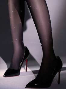 1pair Rhinestone Decor Tights