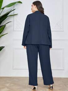 Mulvari Bộ Suit kích thước lớn Đắp vá màu trơn Thanh lịch - Màu xanh hải quân - Xem 2