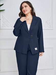 Mulvari Bộ Suit kích thước lớn Đắp vá màu trơn Thanh lịch - Màu xanh hải quân - Xem 3