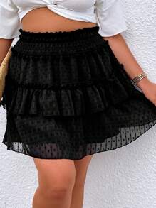 Dreamara Váy Plus Size viền lá sen phân lớp màu trơn Giải trí - màu đen - Xem 3