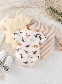 SHEIN Bebé 3 piezas Body de rayas & con estampado de dinosaurio - Multicolor - Ver 2