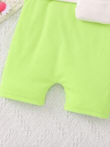 SHEIN 年輕女孩檸檬綠彈性連身衣，帶有可愛字母印花和細肩帶，適合夏季