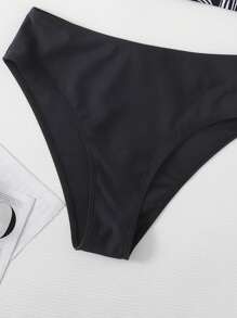 斑馬紋鏤空比基尼泳裝 - 黑與白 - 查看 3