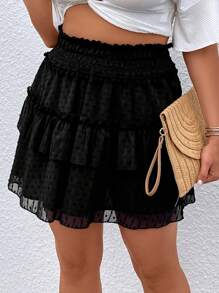 Dreamara Váy Plus Size viền lá sen phân lớp màu trơn Giải trí - màu đen - Xem 4