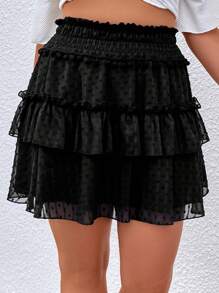 Dreamara Váy Plus Size viền lá sen phân lớp màu trơn Giải trí - màu đen - Xem 5