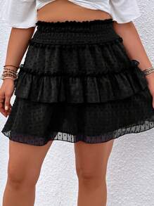 Dreamara Váy Plus Size viền lá sen phân lớp màu trơn Giải trí - màu đen - Xem 6