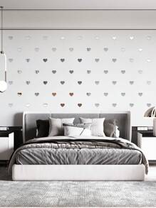 50pcs/Set PMMA Decorative Mirror, Modern Heart Shaped Mirror Wall Sticker For Home Wall Decor Room Decor Wall Mirror Mirror For Room Home Decor Bathroom Decor Living Room Decor - Silver - View 3